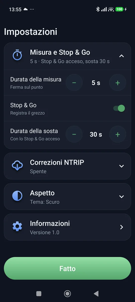 Le impostazioni a tendina: durata della misura, stop and go e durata della sosta